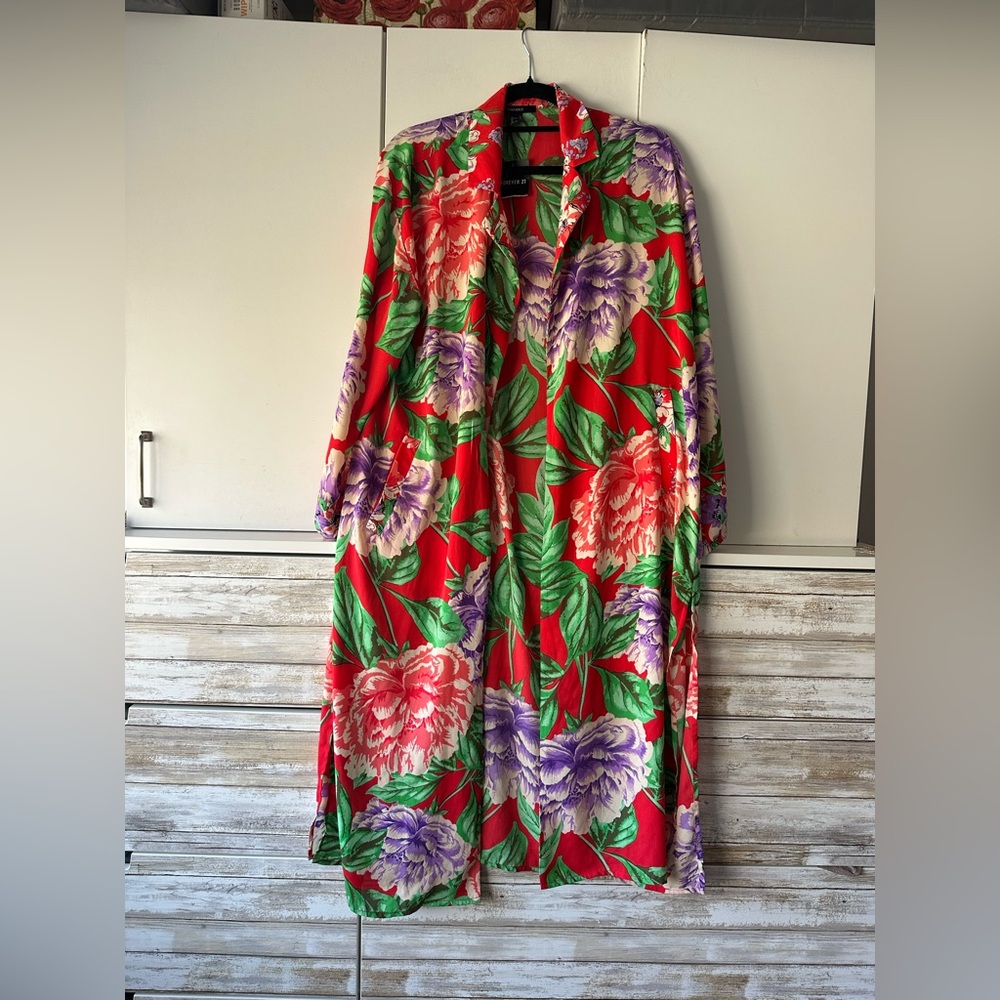 🌺 Forever 21 Floral Longline Kimono / Duster – Size Small